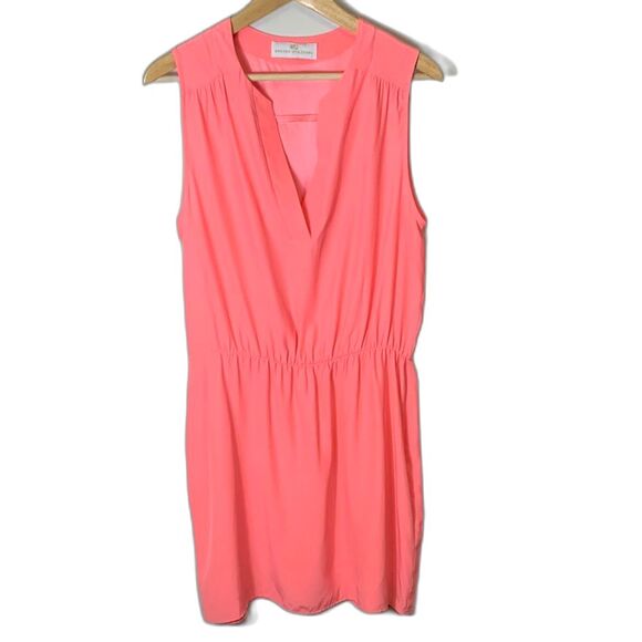 Amanda Uprichard Coral Pink Silk V-Neck Gathered Waist Sleeveless Dress Size L - Picture 3 of 12